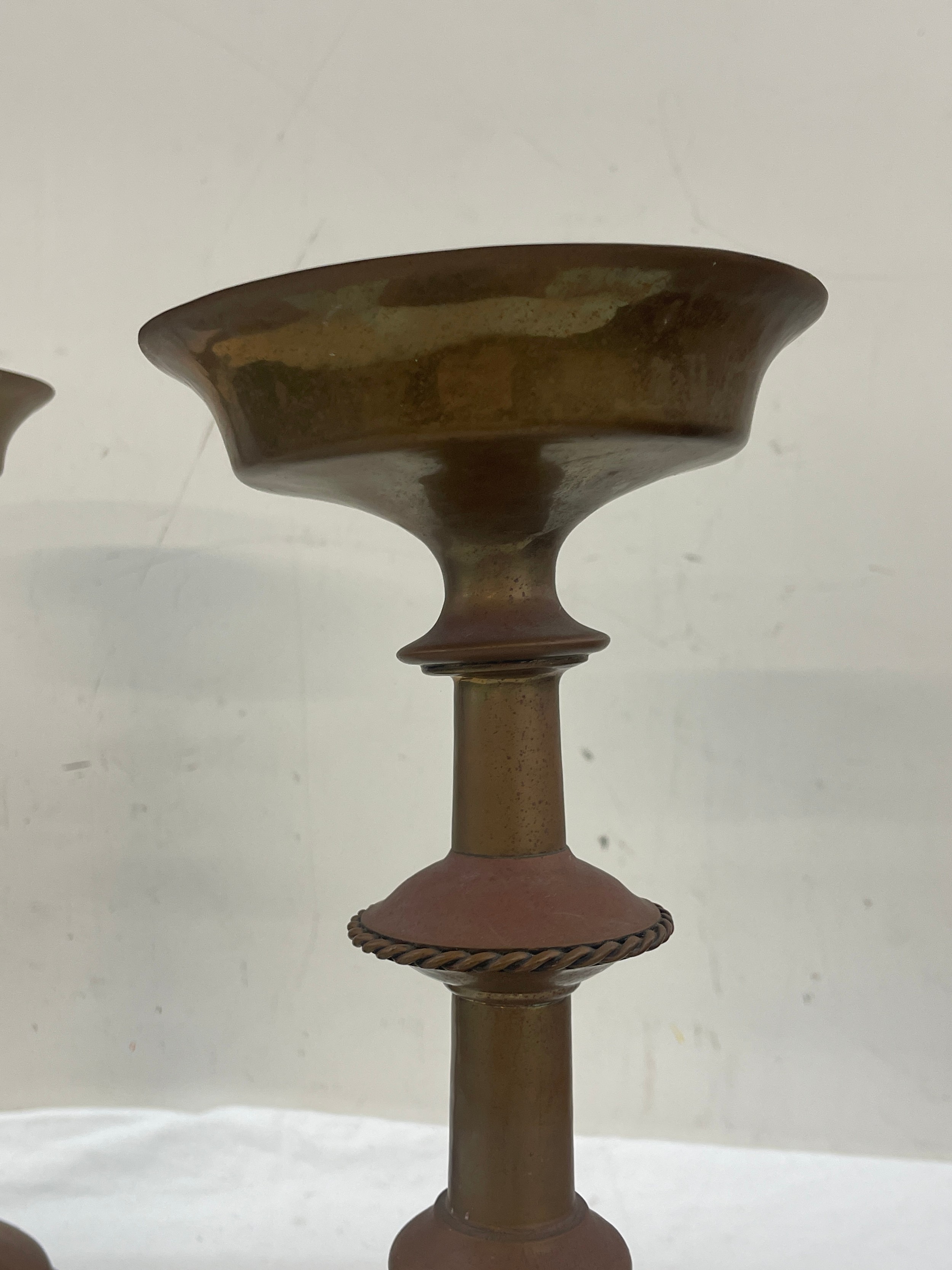 Pair of church brass candlestick holders measures approx - Image 4 of 4