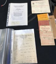 Selection of vintage receipts and certificates dated back 100 years, plus Bill Maynards signature