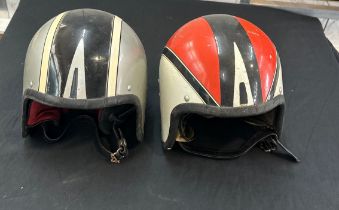 Two vintage motor cycle helmets one named Kangol