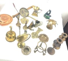 Selection of brassware to include candle sticks, boots etc