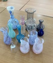 Selection of coloured glassware to include Murano styled glass piece, Caithness etc