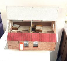 Vintage wooden dolls house with contents / furniture