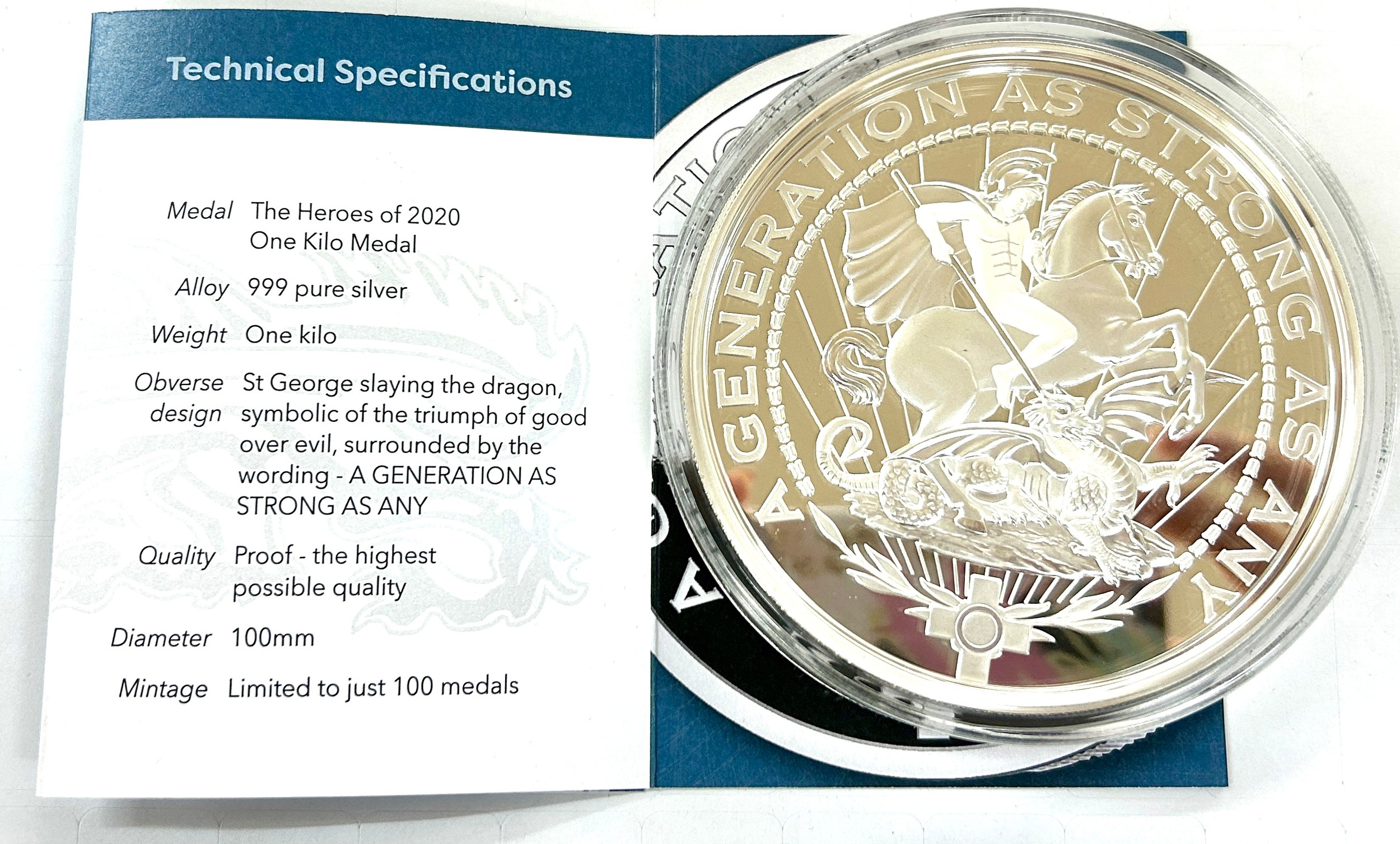 Cased silver .999 Complete heros of 2020, one ( 1 ) kilo medal limited edition 42 of 100 - Image 6 of 6