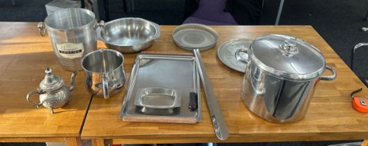 Selection of metal ware includes ice bucket, trays etc