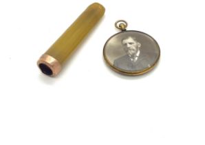 Antique 9ct gold locket and a cheroot holder with 9ct gold mount