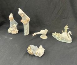 Selection of Lladro figures to include Girl and chicken, boy and sheep etc, a/f