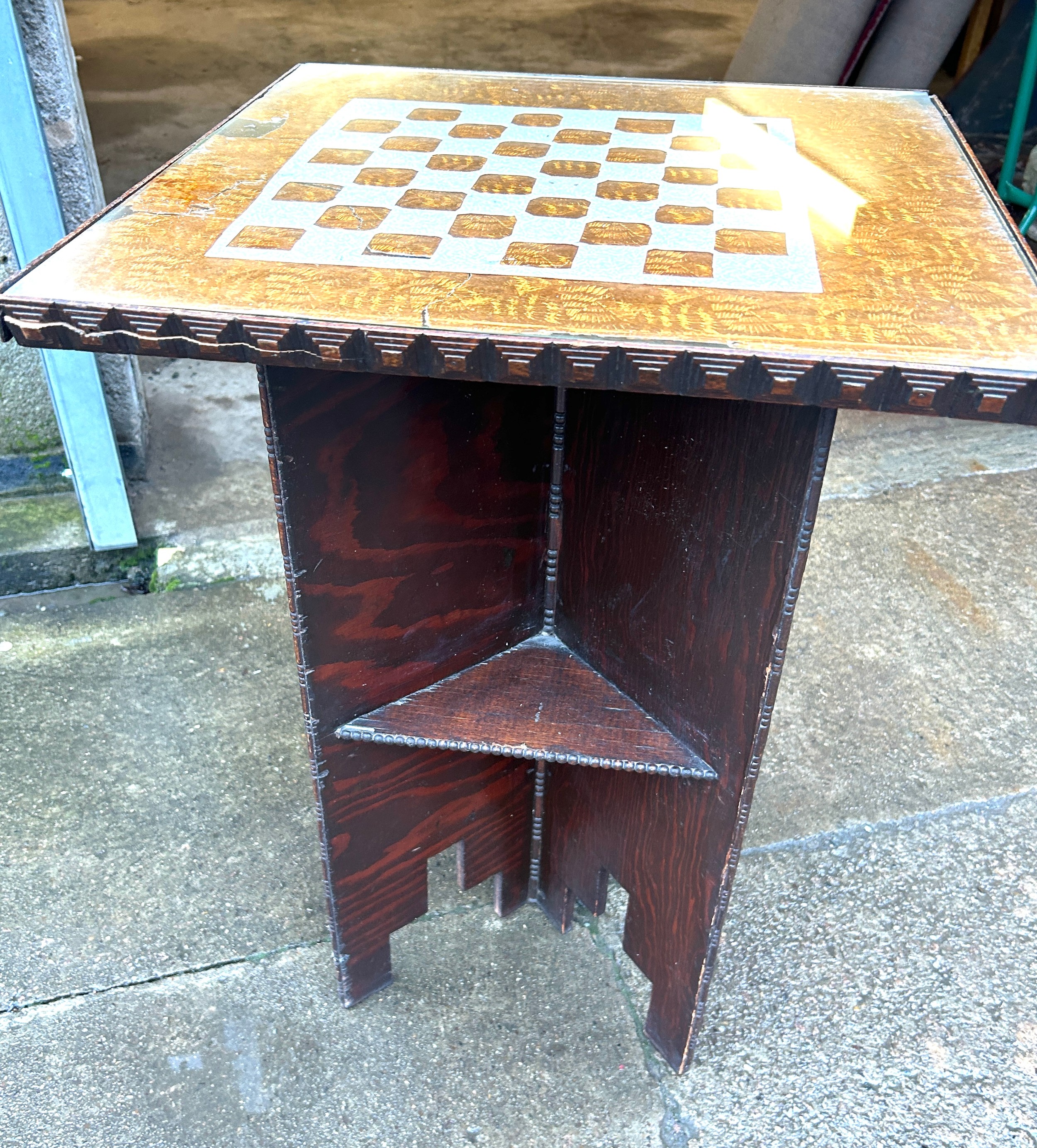 Small vintage carved games table measures approximately 29 inches tall 20 inches square - Image 3 of 3