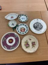 Selection of collectors plates to include ribboned and two plates Church Army 50th anniversary Queen