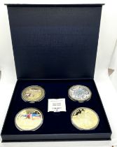 Cased set of 4 silver plated VE commemorative coins / medals to include Sapphire jubilee, Battle