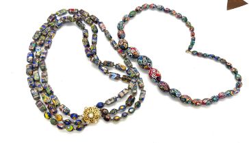 Vintage Murano glass millefiori bead necklaces x2