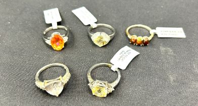 Selection of 5 ladies Gempori stone set silver rings, ring size T/U, all with COA