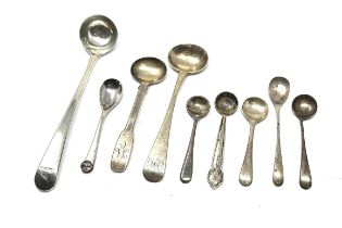 9 x Antique / Vintage .925 Sterling Silver Condiment Spoons Inc Georgian Etc 54g