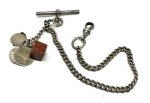 Antique silver albert pocket watch chain with coin fob weight 26g