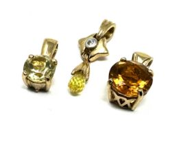 3 9ct gold gem set pendants weight 3.4g