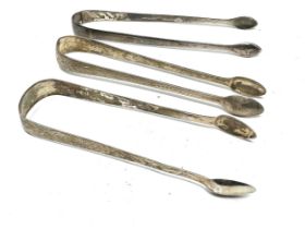 3 x georgian silver sugar tongs