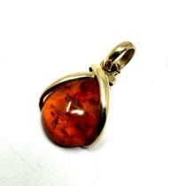 9ct gold & amber pendant measures approx 3cm drop by 1.5cm wide weight 2.5g