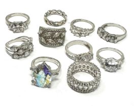 Ten assorted silver stone set dress rings (48g)