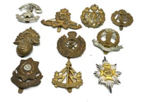 10 x Military Cap Badges Inc Middlesex Regt. - R.A.F - East Yorkshire Etc