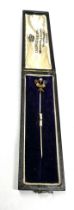 Antique Boxed 15ct gold sapphire ruby & pearl set stick pin original boxed