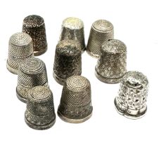 10 x .925 sterling thimbles inc charles horner etc