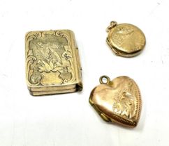 3 small vintage gold back & front pendant lockets