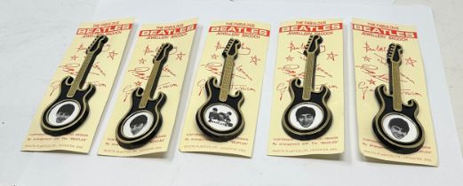 set of 5 The Beatles The Fabulous Beatles Jewellery guitar Brooch still on original paper sleeve