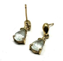 9ct gold light blue gemstone earrings weight 2.2g