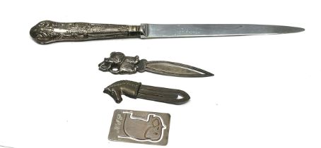 4 x .925 sterling book marks & handled letter opener