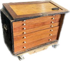 7 drawer large wooden toolbox, with some contents, approximate measurements Height 24, Width 30