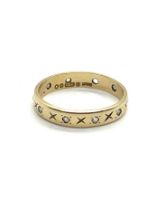 Ladies 9ct stone set wedding band, missing small stone, ring size: H/I, approximate overall weight
