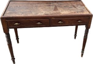 2 Drawer anitque mahogany side table measures approximately 27 inches tall 37 inches wide 17