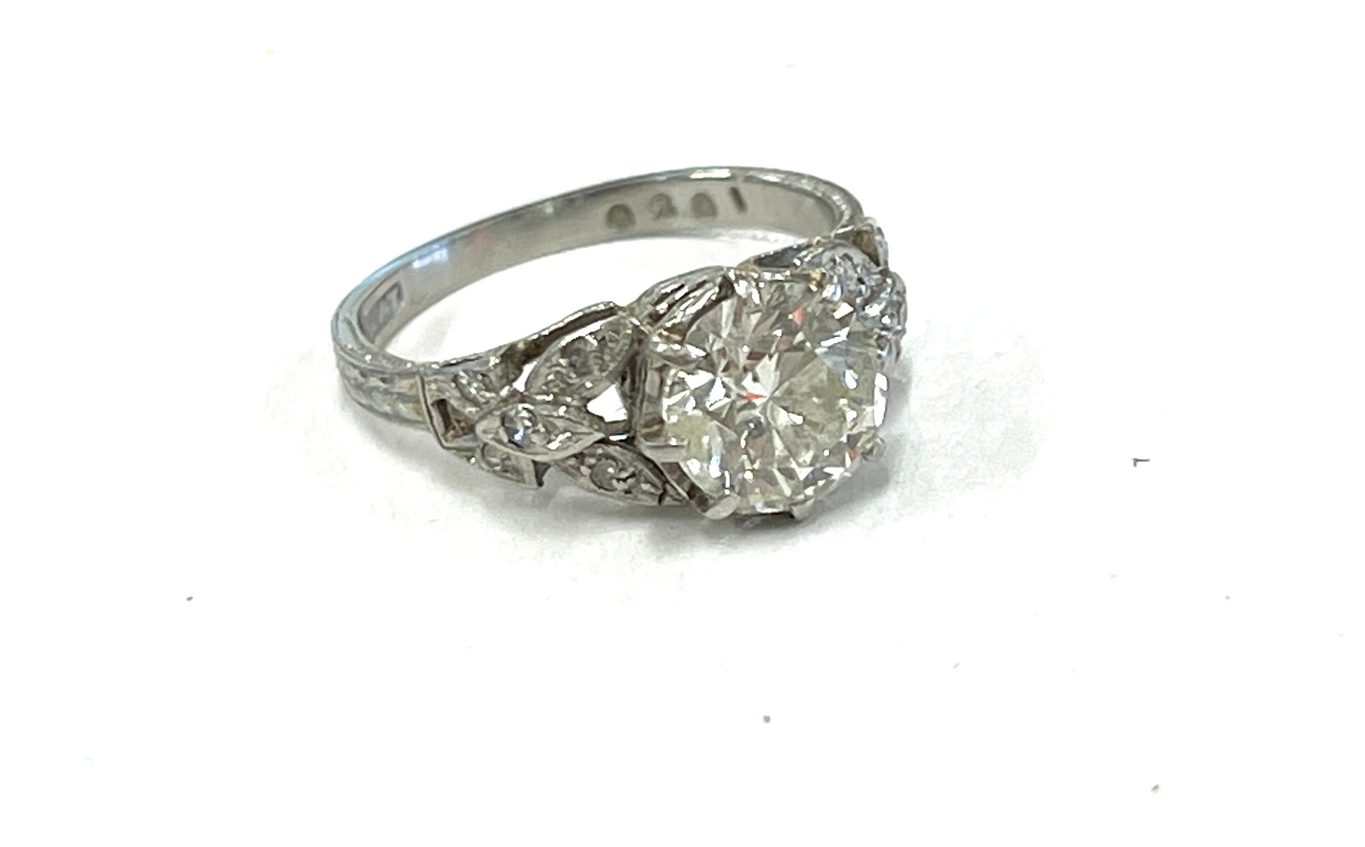 Hallmarked ladies platinum deco style old cut diamond set ring with diamond shank, center diamond - Bild 2 aus 7