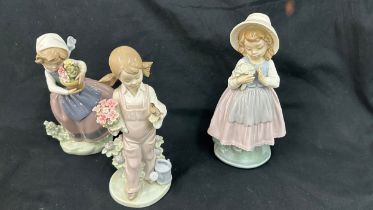 Selection of 2 Lladro girl figures and 1 Nao figure includes Spring flowers etc