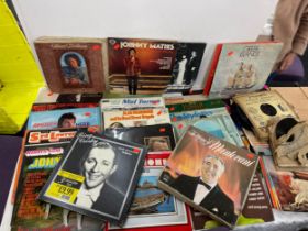 Large selection of assorted records includes Tom Jones, Country Girl, Brass band, Johny Mathis etc