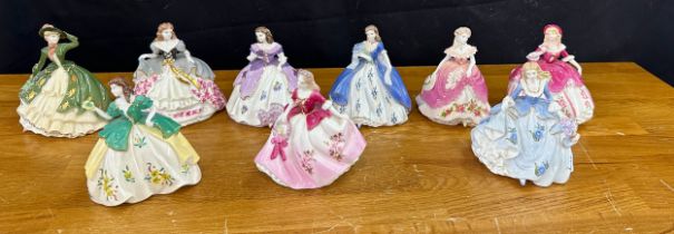 Selection of 9 miniature Coalport Fairest Flowers Figurines to include Poppy, May, Veronica, Iris