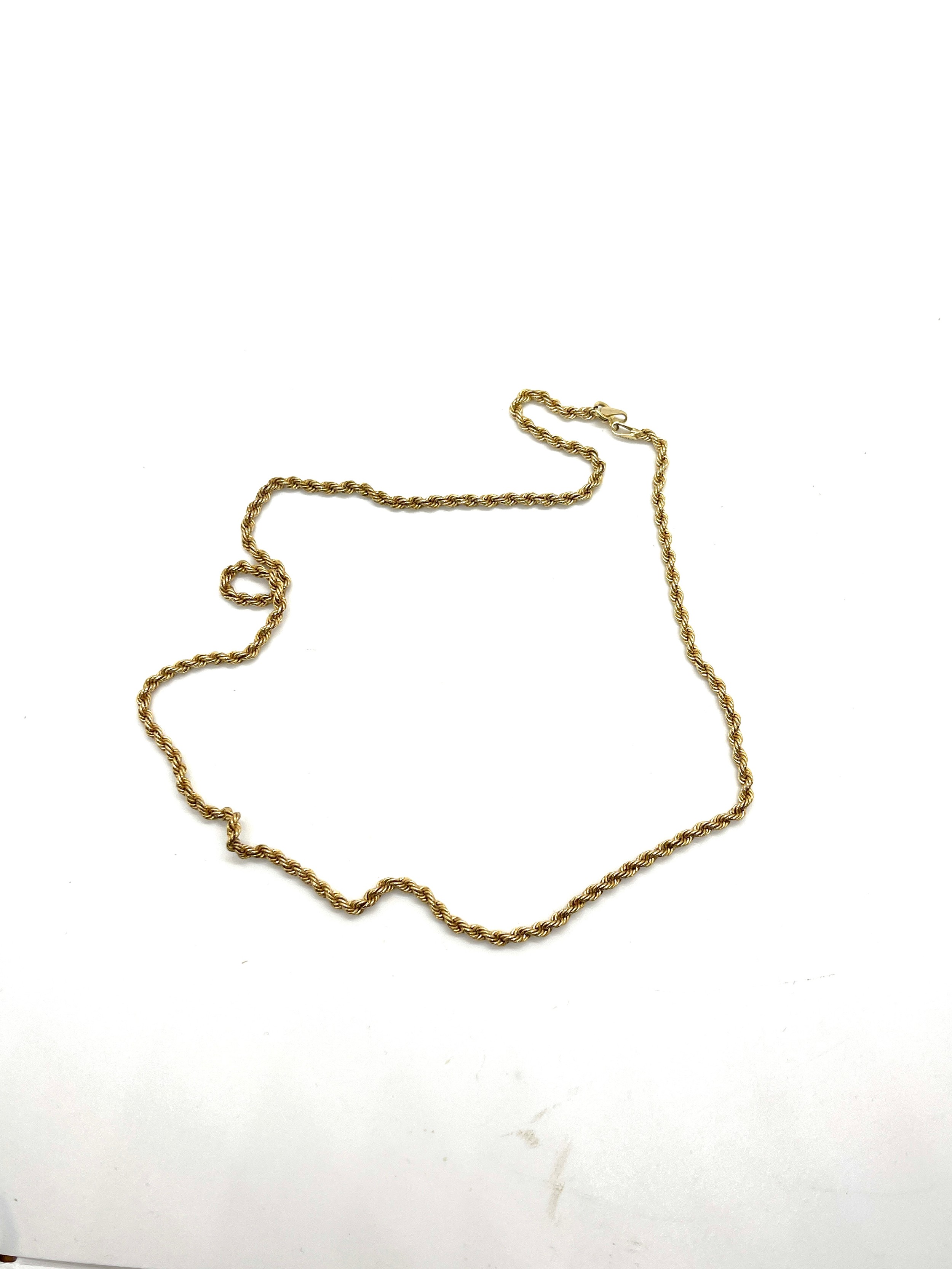 9ct gold rope chain, chain length: 44cm, approximate weight 2.9g