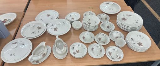 Royal Doulton tumbling leaves pattern part dinner service to include plates, tureens, cups,