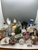 Large selection of assorted pottery includes vases, jugs etc