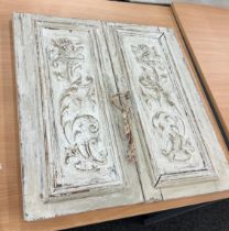 Vintage white washed carved door panels measures approx 26 inches long by 12 inches wide