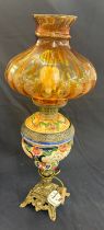 Working tested antique victorian majolica oil lamp, rewired