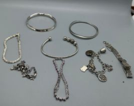 Selection of assorted silver bracelets