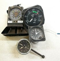 Selection of assorted gauges includes Smiths, Falcon, clock, rev counter etc