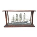 Cased antique diorama model ship in a case