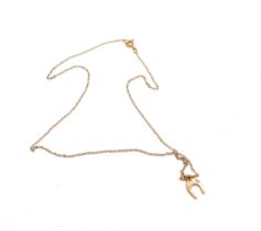 14ct gold horseshoe pendant and chain, overall weight 3g, chain length 24cm