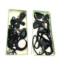 Quantity of Victorian and later mourning jewellery to include foil backed watch key and seal,