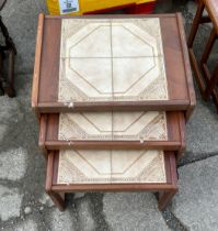 Vintage tile topped nest of 3 tables