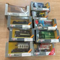 Selection of boxed Corgi advertising cars includes Bedford, Huntley and palmers etc
