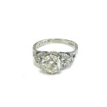 Hallmarked ladies platinum deco style old cut diamond set ring with diamond shank, center diamond