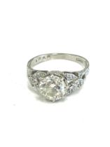 Hallmarked ladies platinum deco style old cut diamond set ring with diamond shank, center diamond
