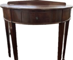 1 drawer half moon hall table measures approximately 32 inches tall 31 wide 15 inches depth